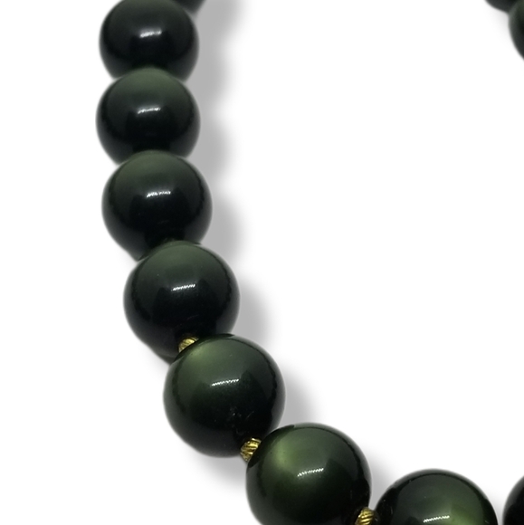 VINTAGE DARK GREEN MOONGLOW LUCITE BEAD LONG NECKLACE - Picture 4 of 5